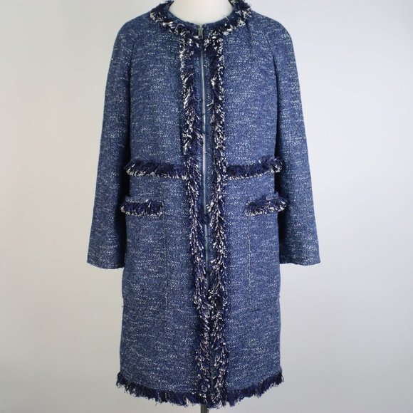 NWT Theory Womens Medium Zarafilla Tweed Coat with Fringe Hem - Picture 2 of 8